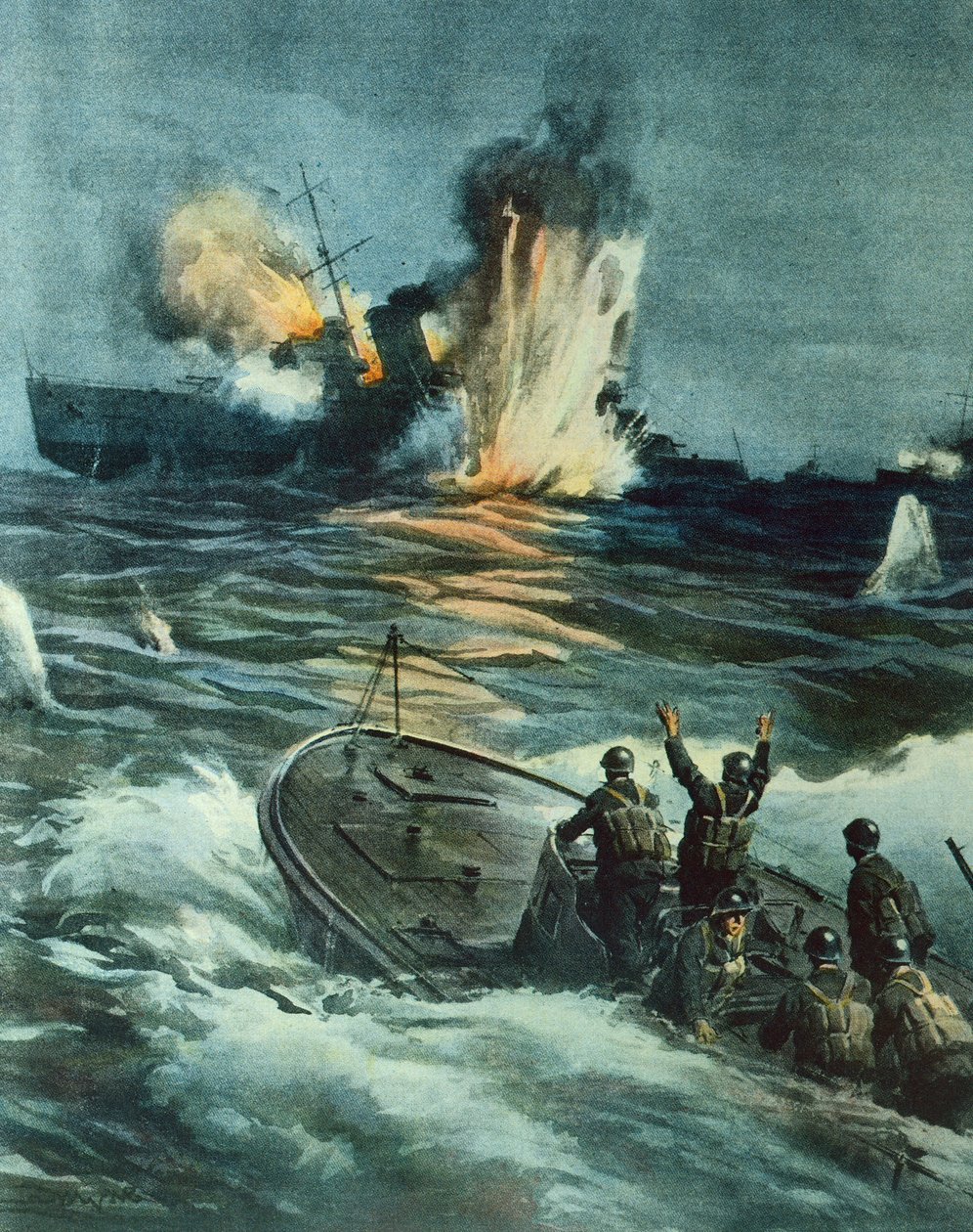 Crucero británico hundido por MAS italiano, 1 de junio de Achille Beltrame