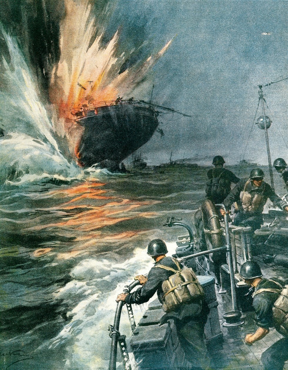 Buque mercante británico hundido por MAS italiano en el Mediterráneo, 3 de agosto de Achille Beltrame
