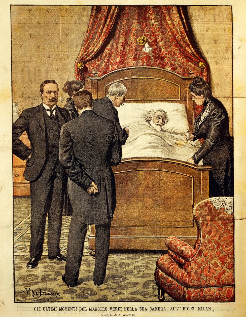 Giuseppe Verdi moribundo, ilustración de Achille Beltrame. Italia, siglo XX de Achille Beltrame