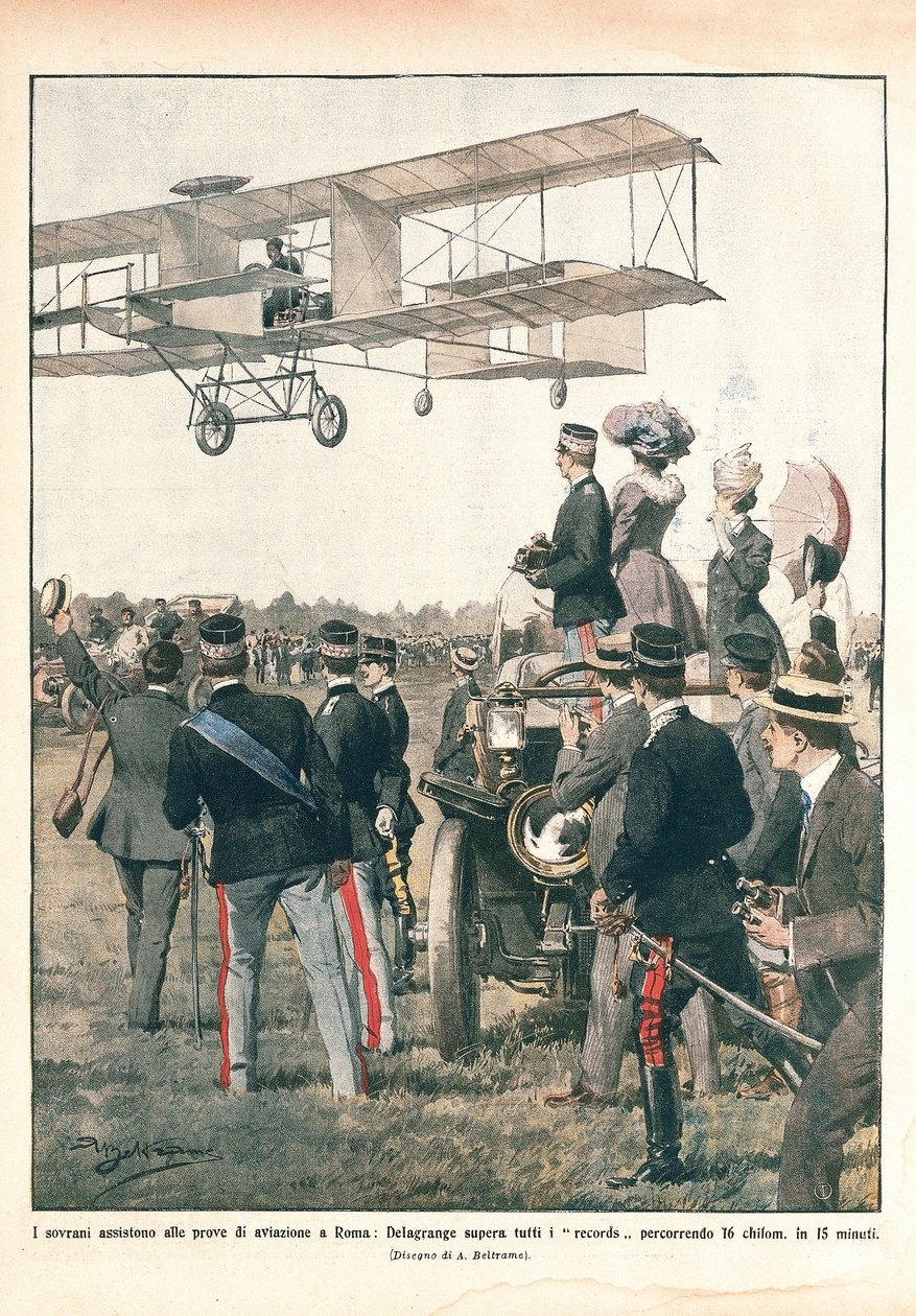 Italia, El vuelo de Leo Delagrange, La Domenica del Corriere de Achille Beltrame