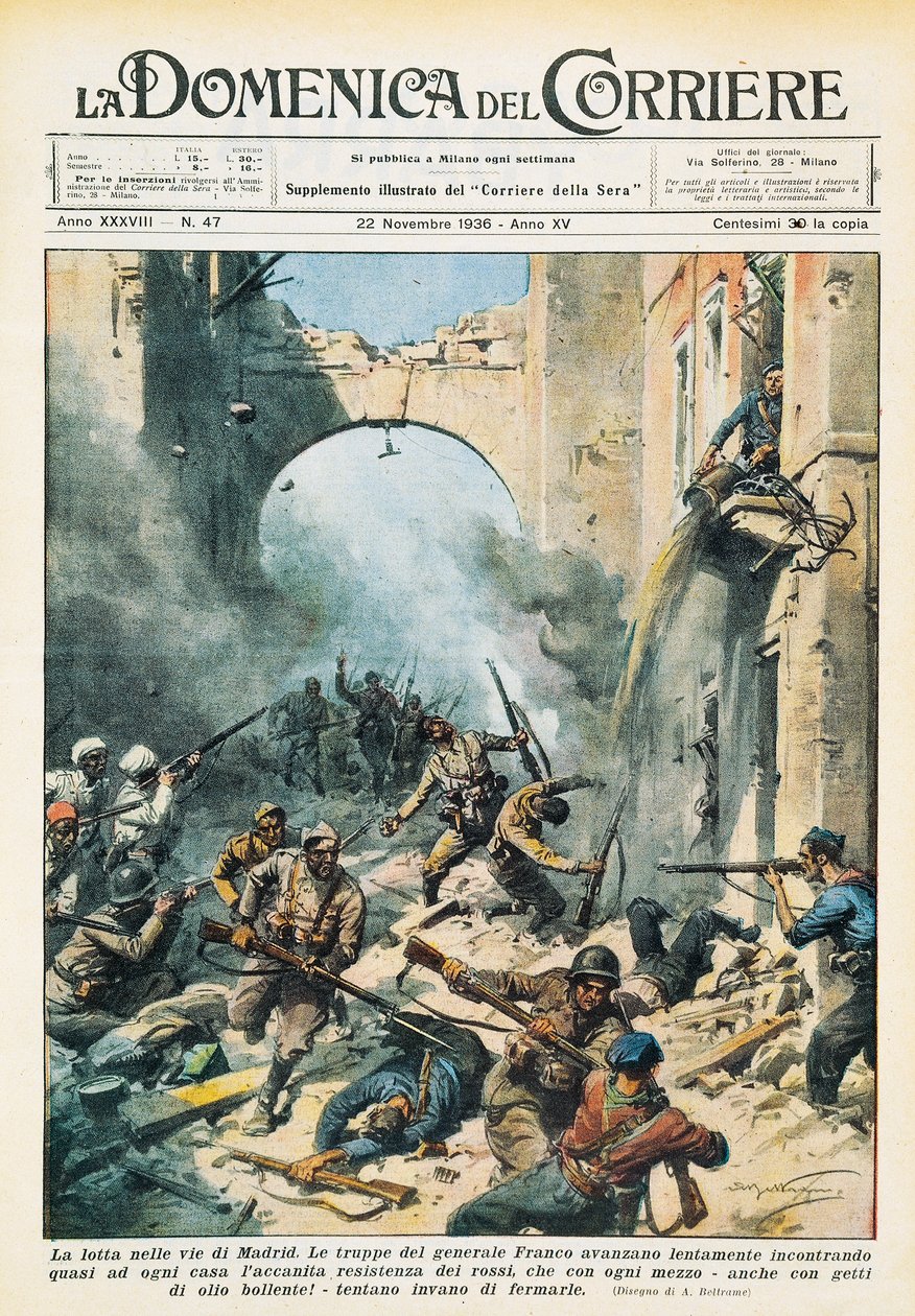 Melee en las calles de Madrid durante la Guerra Civil Española de Achille Beltrame