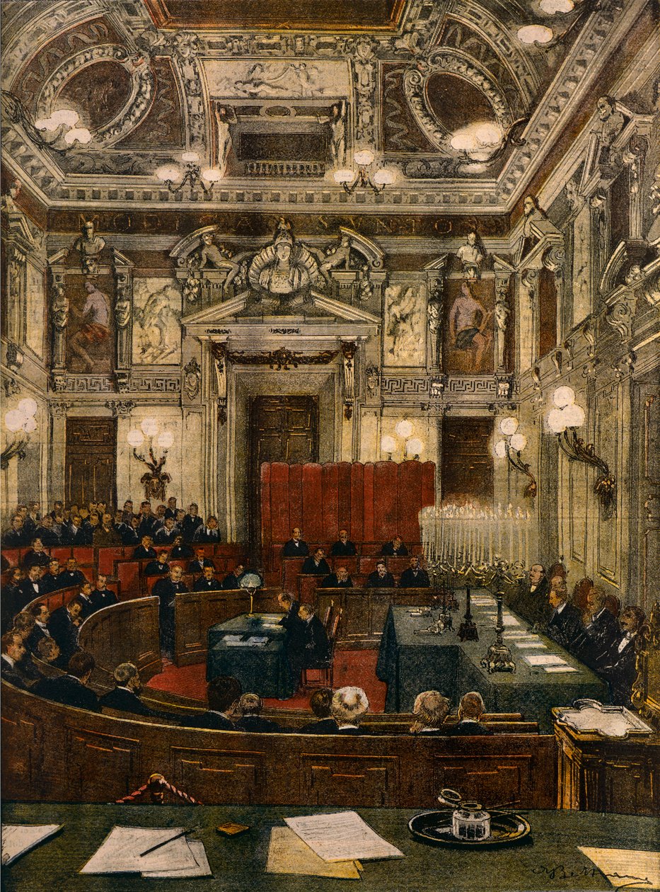 Nueva sesión del Consejo Municipal de Milán, por Achille Beltrame, de La Domenica del Corriere de Achille Beltrame