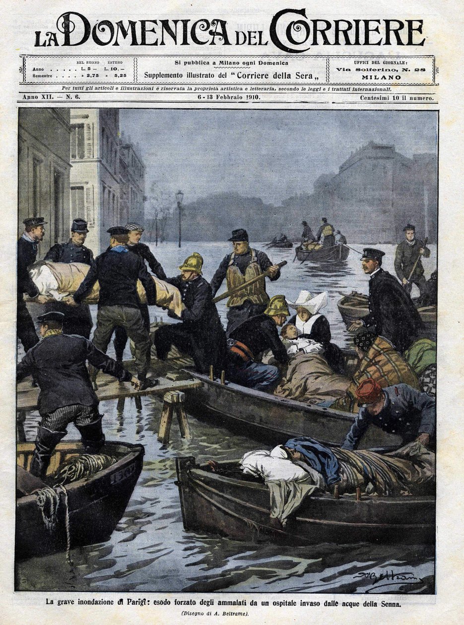 Rescate de los enfermos en París durante las inundaciones de febrero de 1910. Portada de la 