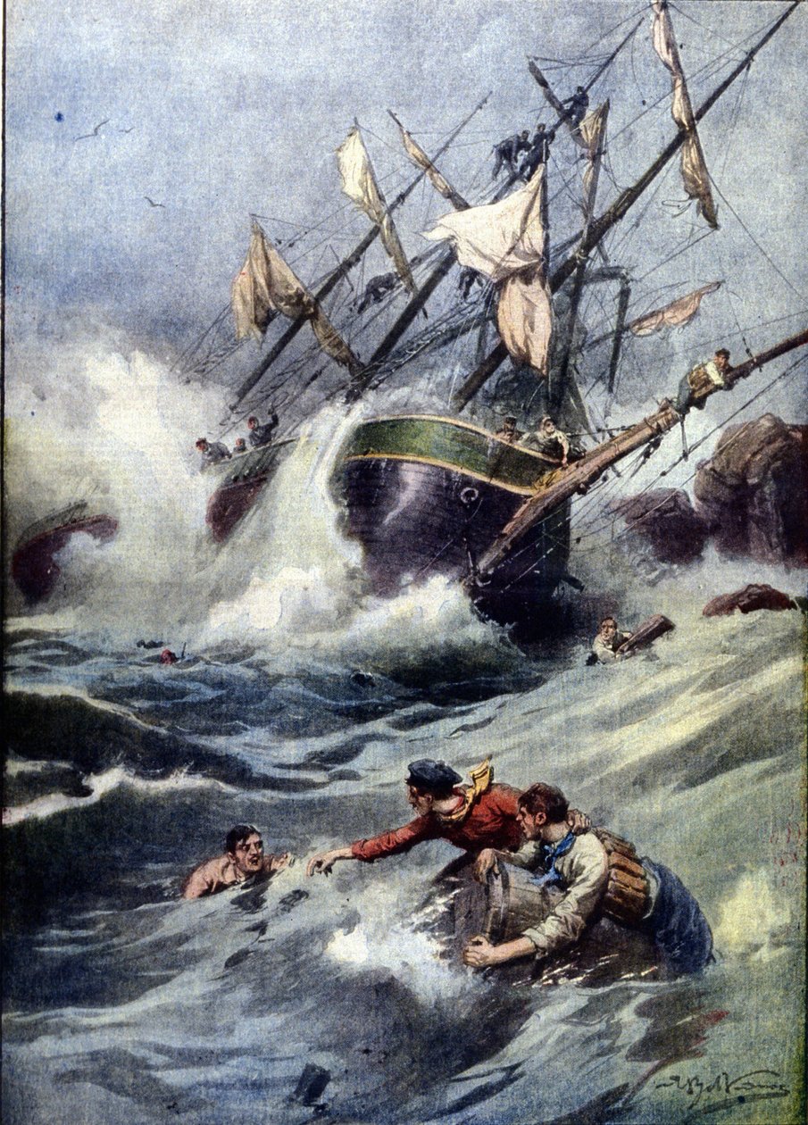 Hundimiento de un barco ruso de cuatro mástiles cerca de la costa inglesa de Achille Beltrame