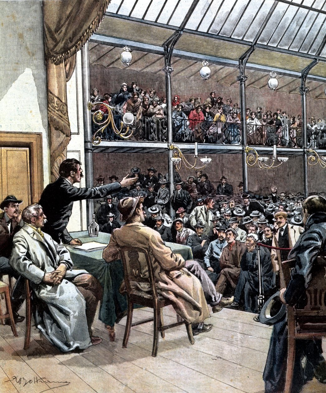 La aparición de los primeros sindicatos en Milán en 1901 (Ilustración de Beltrame, La Domenica del Corriere, 1901) de Achille Beltrame