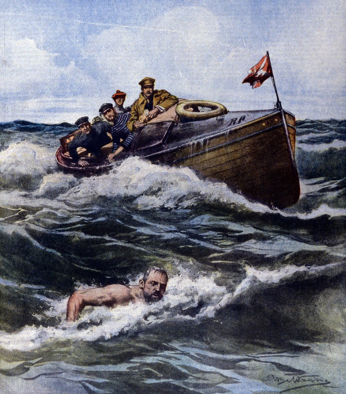 Thomas Burgess, un nadador inglés que vive en Francia, batiendo el récord de cruce del Canal de la Mancha el 6 de septiembre de Achille Beltrame
