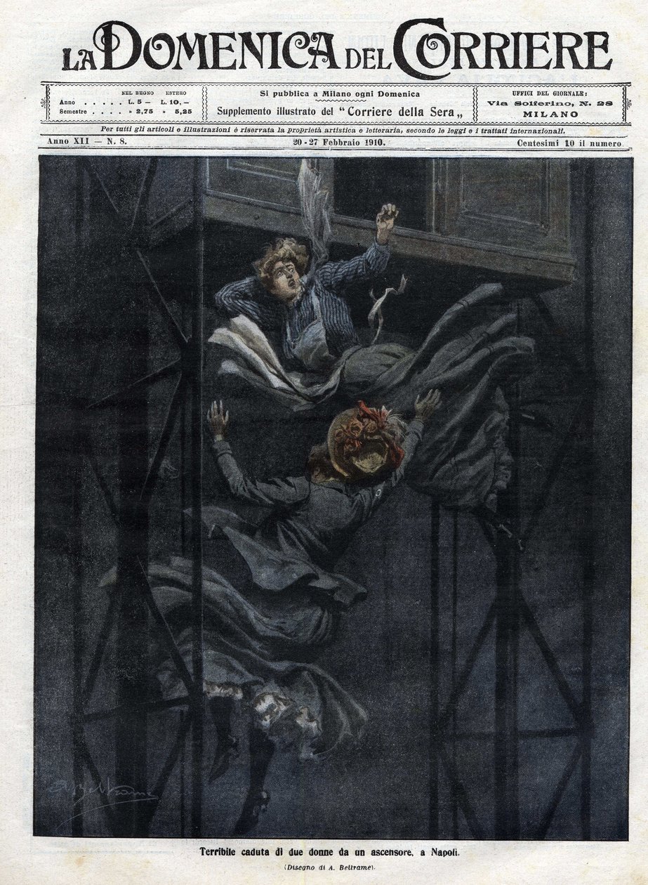 Dos mujeres cayeron de un ascensor en Nápoles en 1910 de Achille Beltrame
