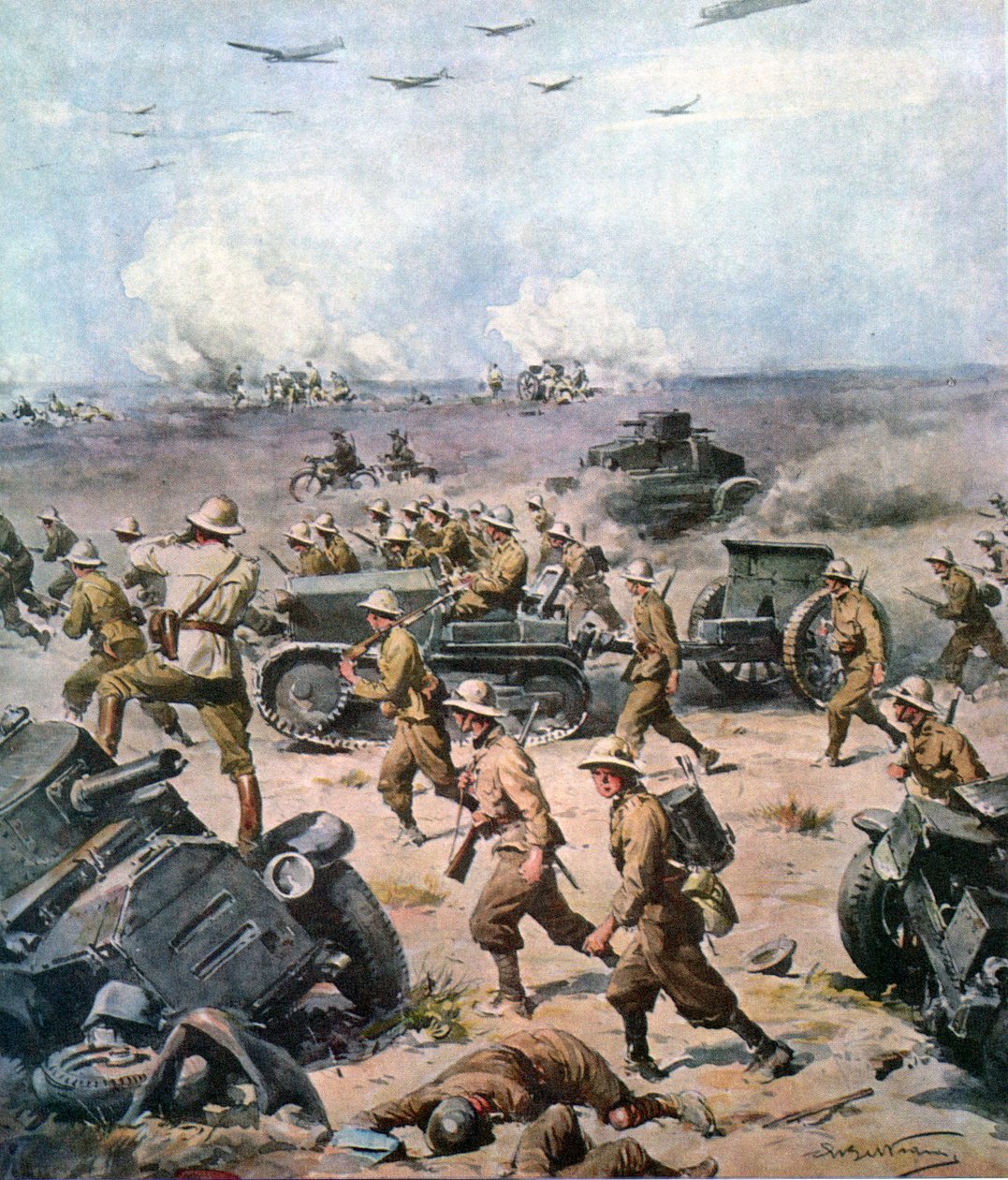 Segunda Guerra Mundial-1940 Campaña del Norte de África-La invasión italiana de Egipto, La Domenica del Corriere 22 de septiembre de 1940 de Achille Beltrame