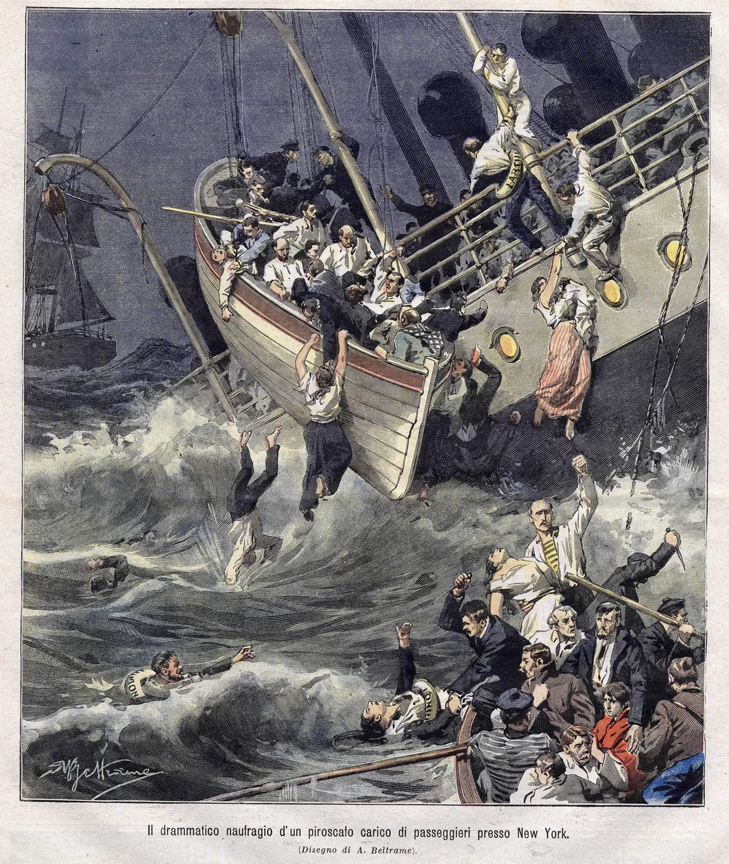 Naufragio del barco Larchmont frente a Nueva York en febrero de 1907 de Achille Beltrame