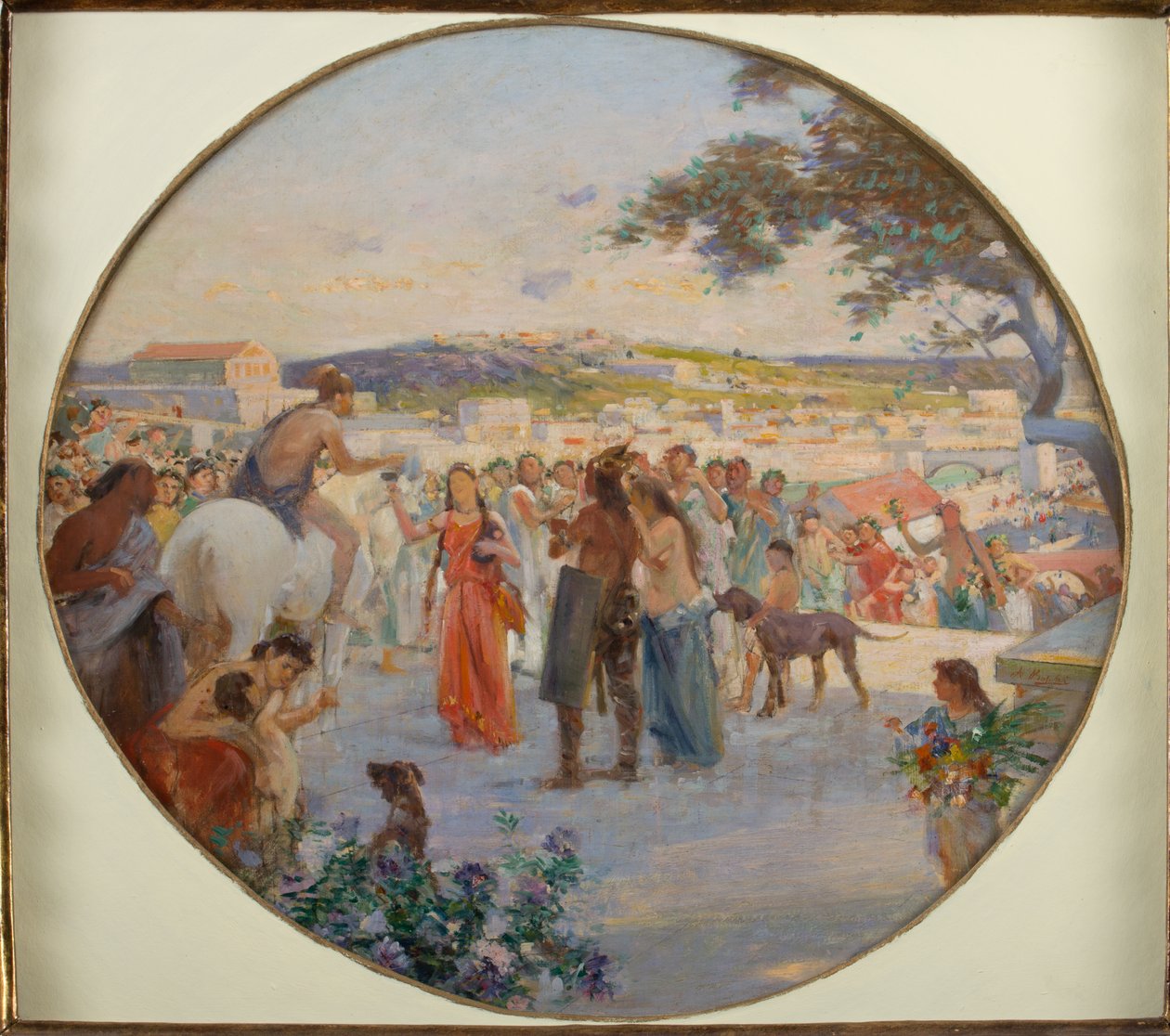 Celebración de la primavera en la antigua Roma (óleo sobre lienzo y cartón) de Achille Boschi