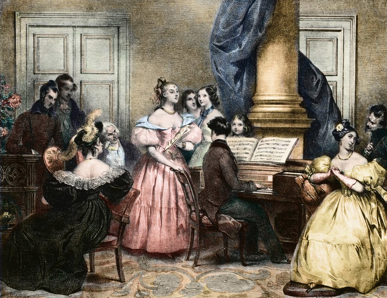 Fiesta musical nocturna - Fiesta musical alrededor del pianoforte - por Achille Deveria (1800-1857) ca. 1840 de Achille Devéria