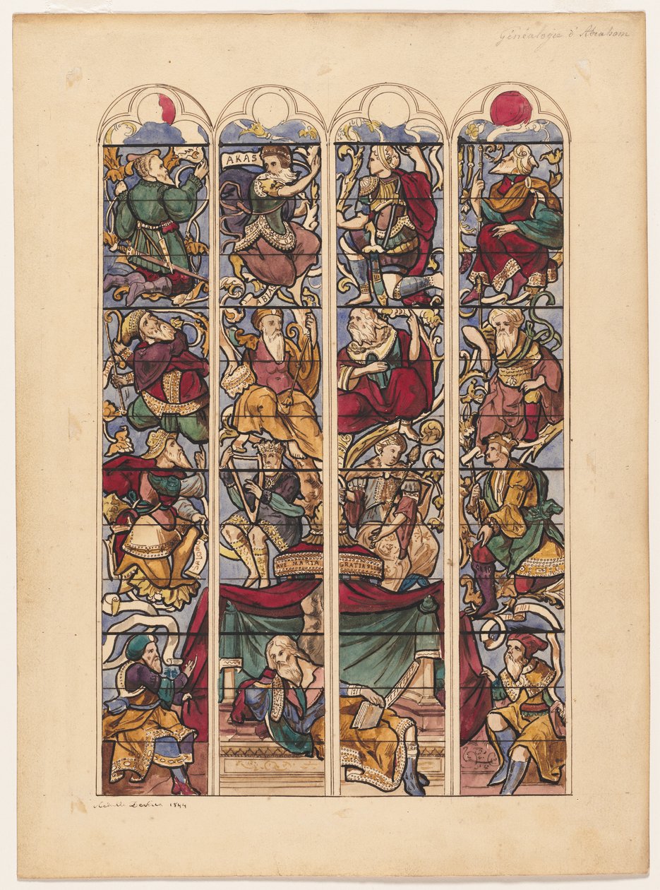 Estudio para cuatro vitrales Genealogía de Abraham, 1844 de Achille Devéria