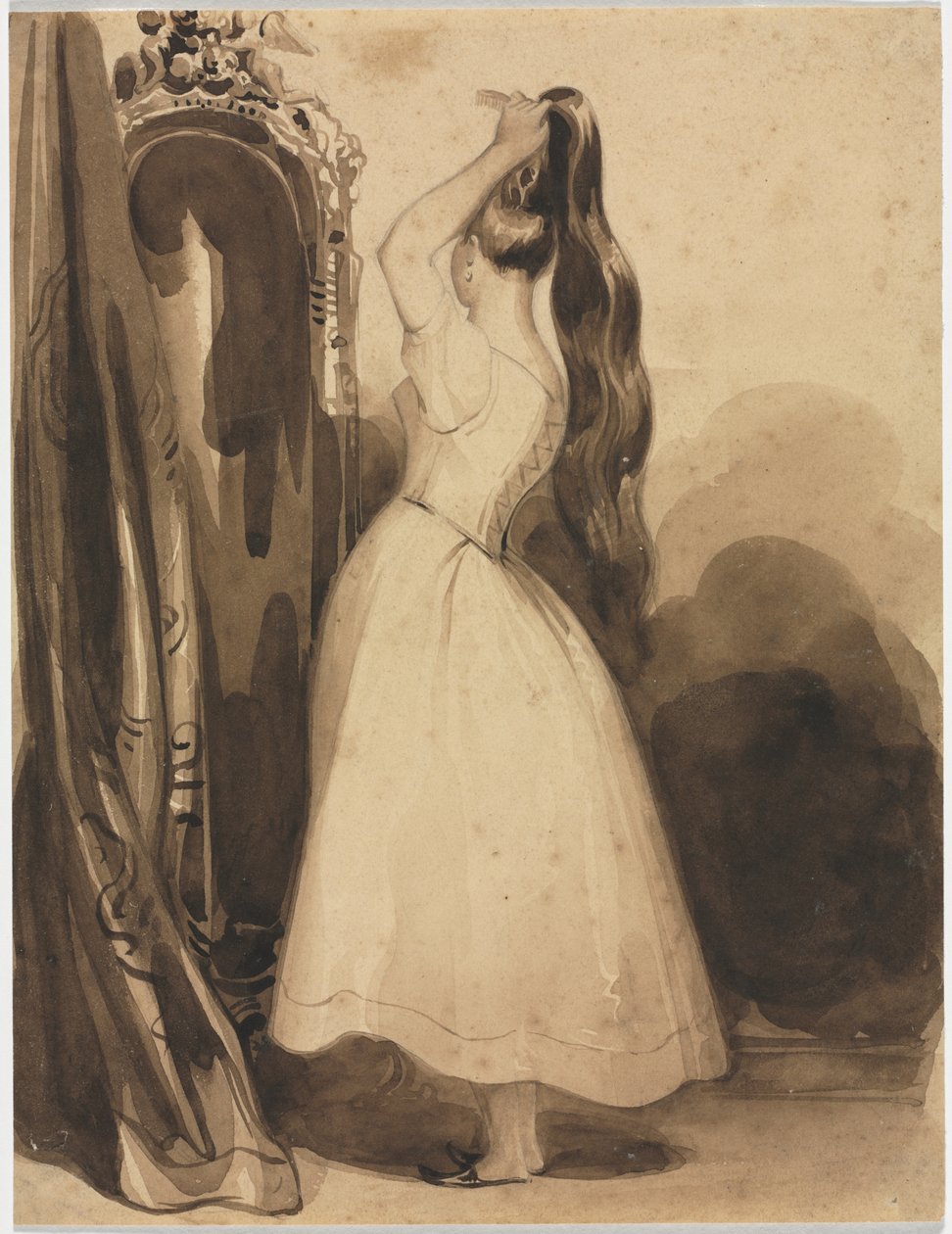Mujer joven peinándose de Achille Devéria