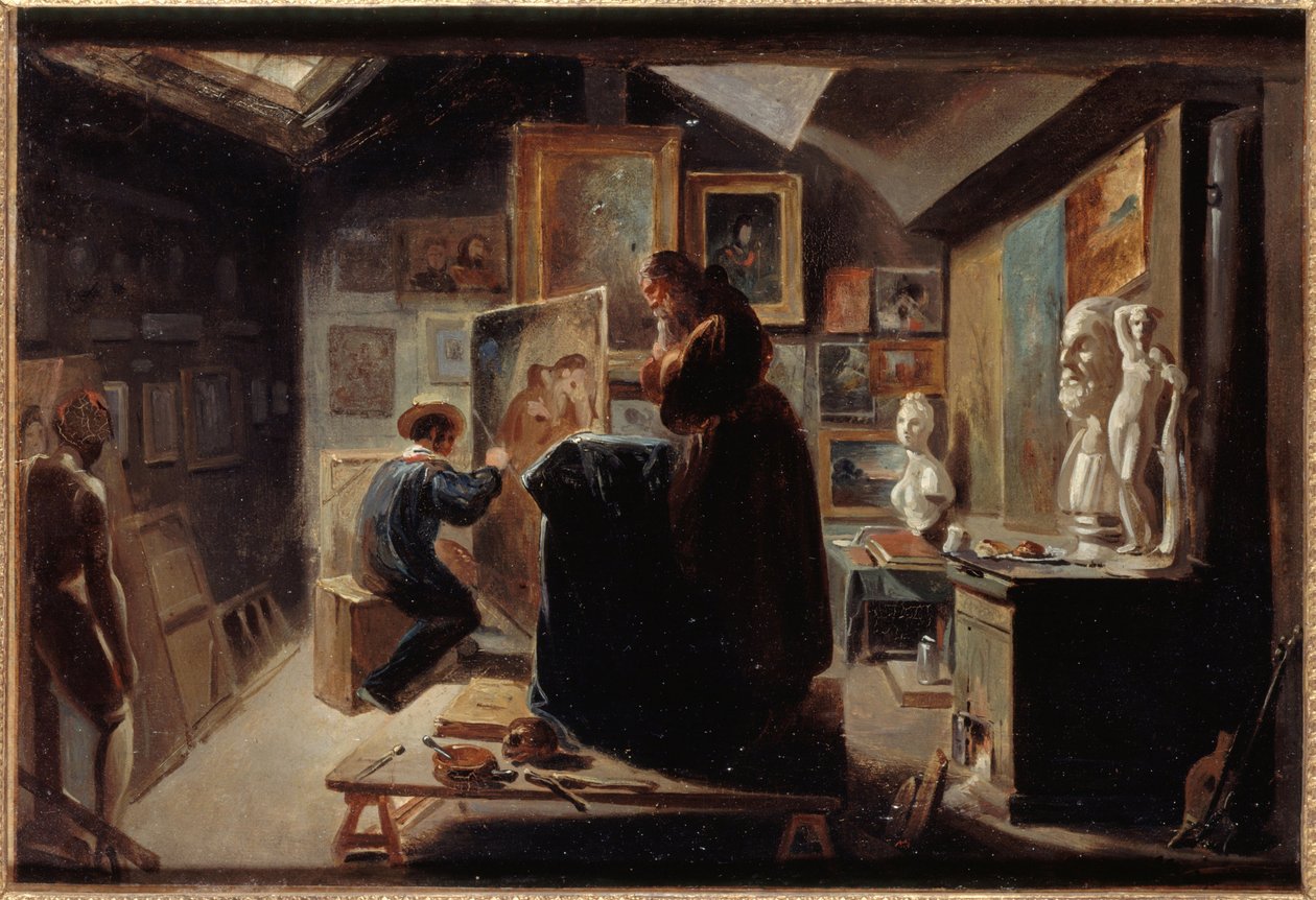 Pose de modelo, hacia 1838 (óleo sobre papel y lienzo) de Achille Devéria