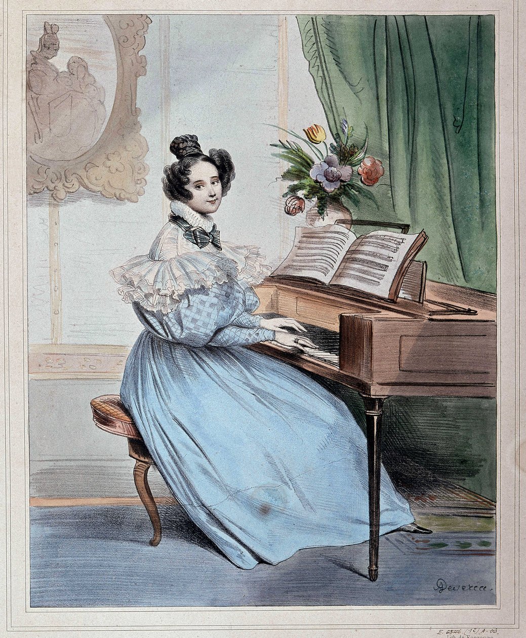 Las siete de la tarde, mujer en el pianoforte por Devéria, principios del siglo XIX de Achille Devéria