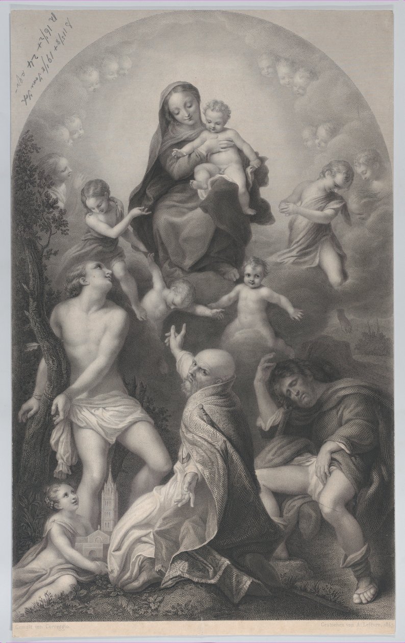 La Madonna de San Sebastián, con la Virgen y el Niño, rodeados de ángeles, 1847 de Achille Désiré Lefèvre
