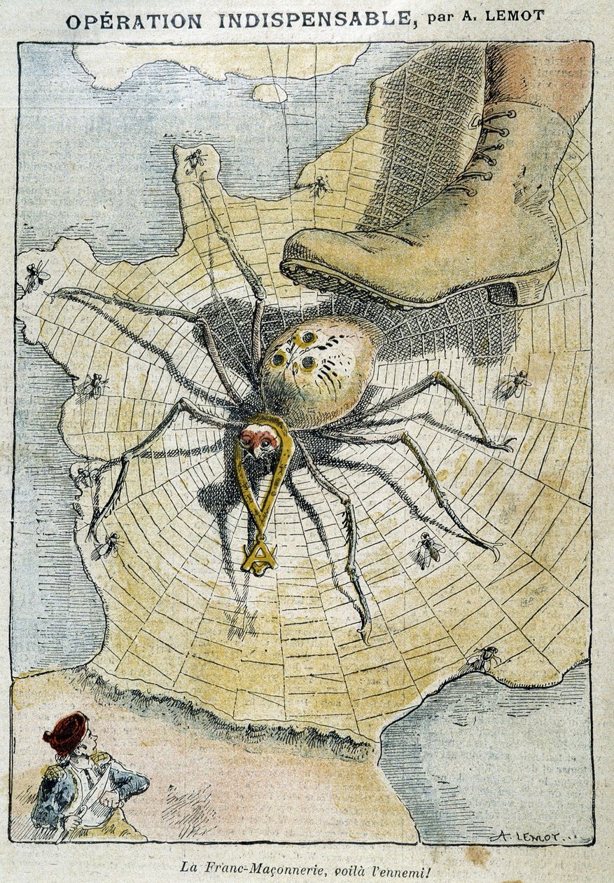 La masonería es el enemigo (araña tejiendo su red sobre Francia) - en “Le Pelerin” del 28/04/1907 de Achille Lemot