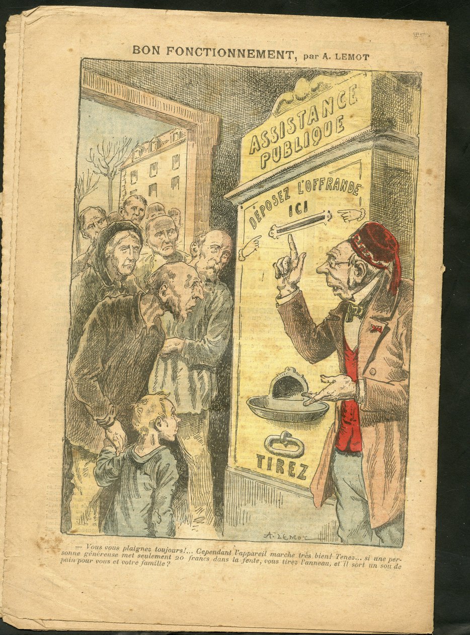Ilustración de Achille Lemot en la portada de Le Pelerin, 07/02/09 - Buen funcionamiento - Familia, Miseria, Asistencia pública de Achille Lemot