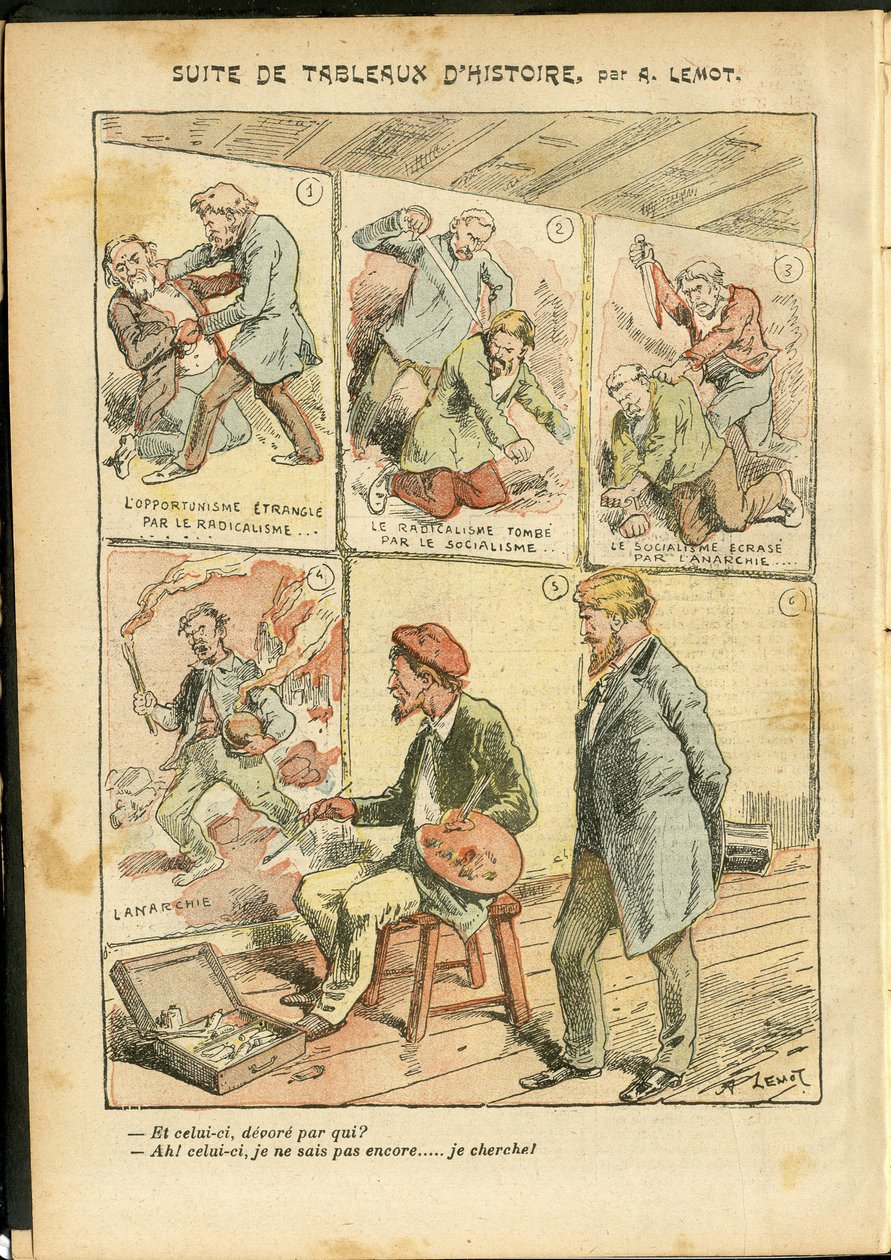 Ilustración de Achille Lemot (1846-1909) en Le Pelerin, 20/05/06 - Serie de pinturas históricas - Anarquismo, Radicalismo, Arte, Revolución, Oportunismo, Inseguridad, Socialismo - Pintores artistas de Achille Lemot