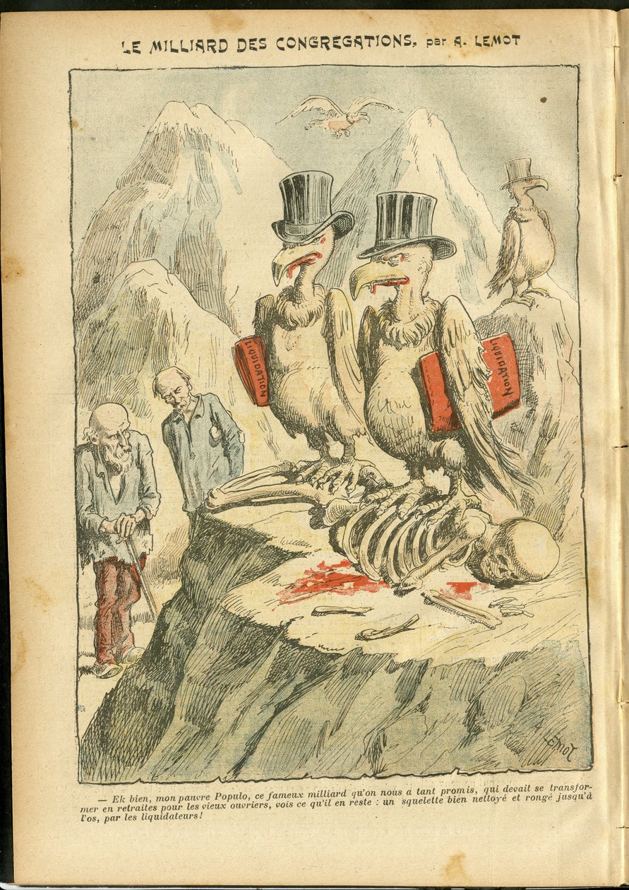 Ilustración de Achille Lemot en Le Pelerin, 07/10/06 - Las mil millones de Congregaciones - Religión, Fe, Catolicismo - Mil millones de Congregaciones - Buitre de Achille Lemot