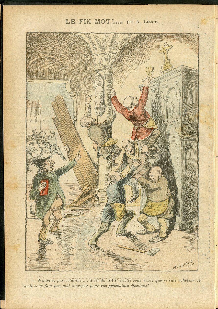 Ilustración de Achille Lemot (1846-1909) en Le Pelerin, 25/02/06 - Antisemitismo, Religión Fe, Catolicismo - Separación de Iglesia y Estado, Inventarios/Reacciones a Inventarios - Judío de Achille Lemot