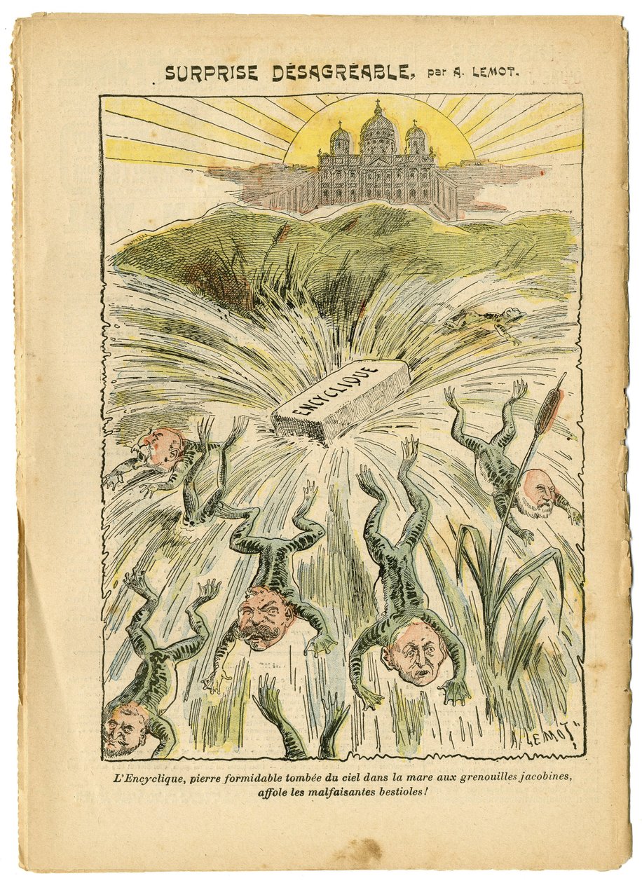Ilustración de Achille Lemot en Le Pelerin, 26/08/06 - Sorpresa desagradable - Clerical/antirrepublicano, Fe religiosa, Vaticano, Expresiones, Catolicismo - Encíclica - Rana batracia - Animalización de Achille Lemot