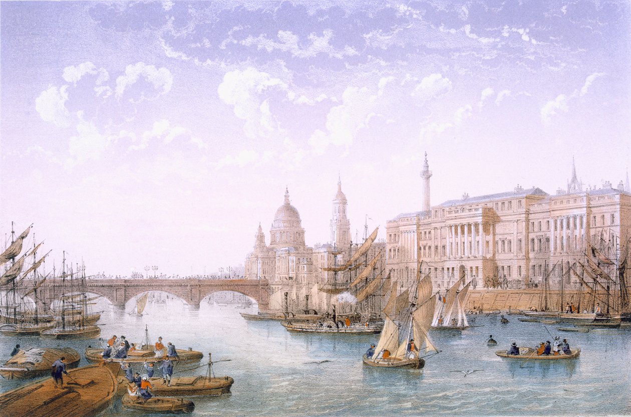 Aduana y Puente de Londres, 1862 de Achille Louis Martinet