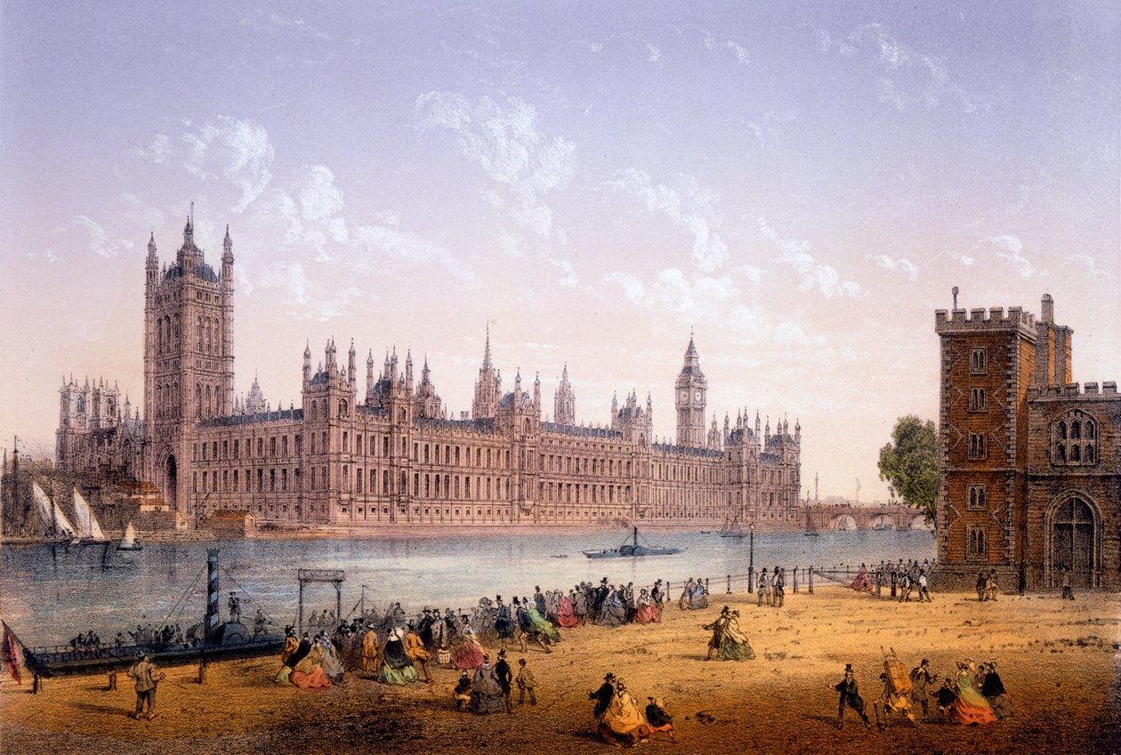 Casas del Parlamento desde la orilla sur, impresión realizada por Ch. Riviere, 1862 de Achille Louis Martinet