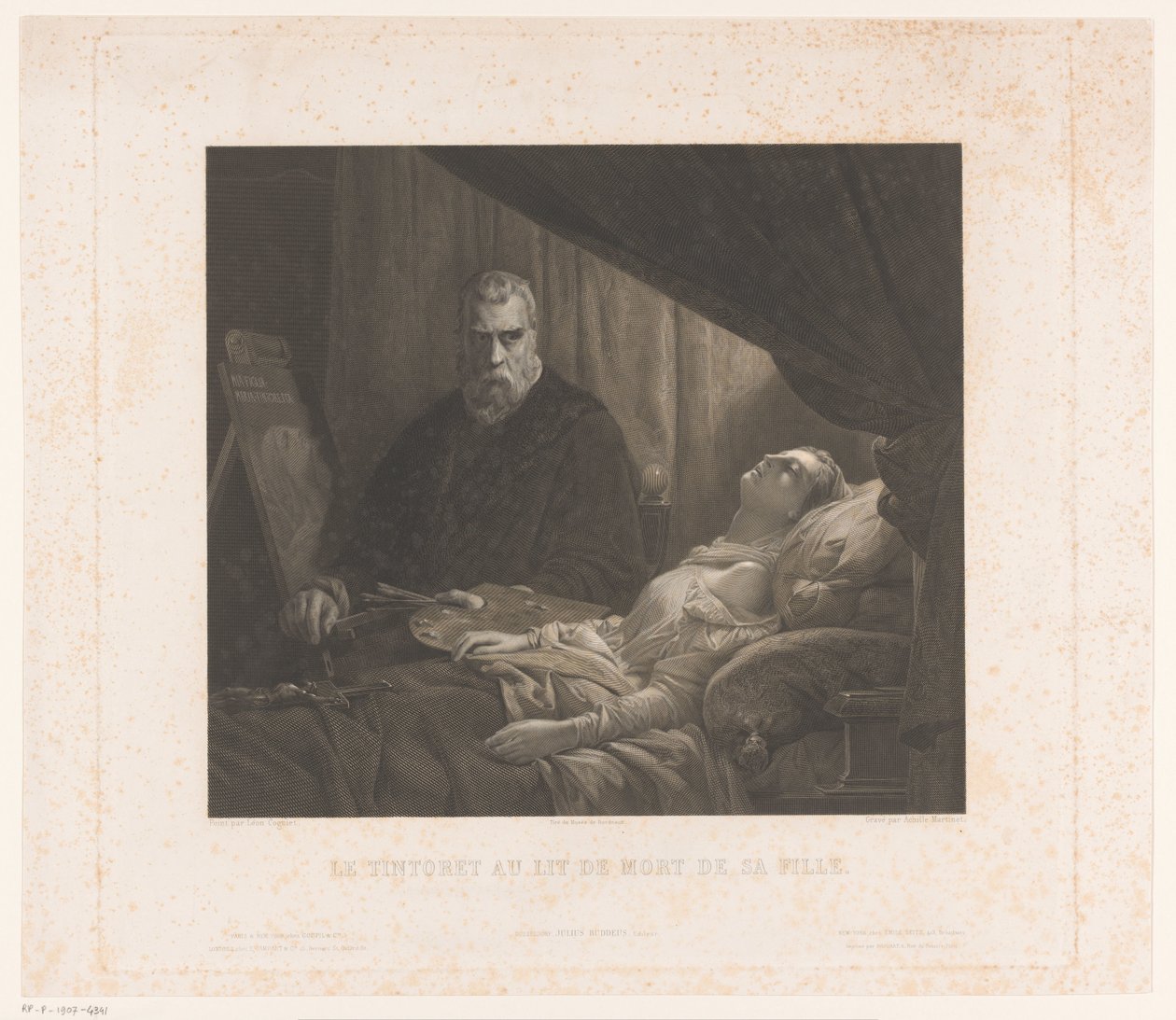 Il Tintoretto retrata a su hija en su lecho de muerte Le Tintoret au lit de mort de sa fille (título sobre objeto) de Achille Louis Martinet