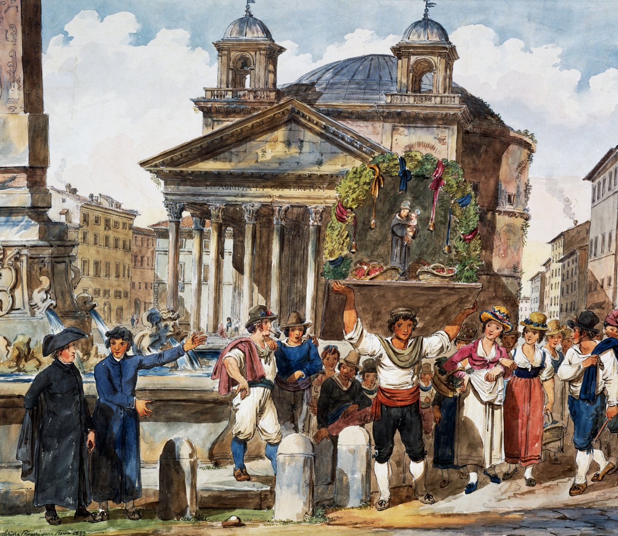 Festival de la fresa en el Panteón en Roma, acuarela de Achille Pinelli (1809-1841), Italia de Achille Pinelli