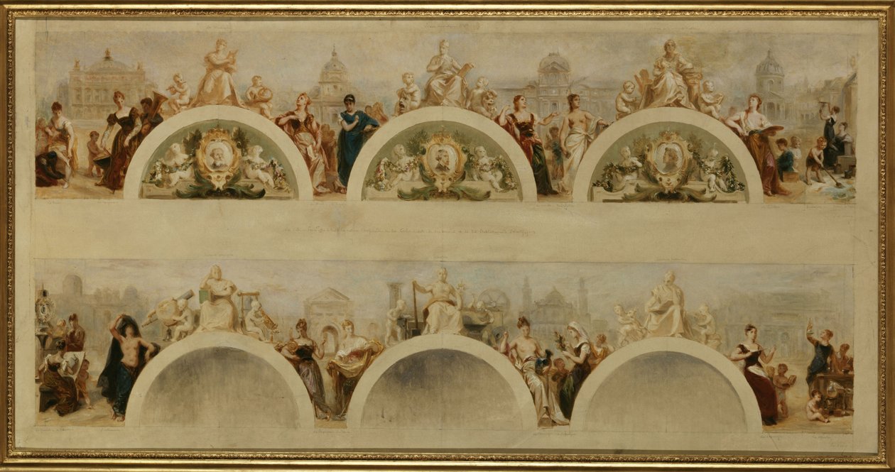 La ciudad de París ofrece a todas las naciones la hospitalidad de sus escuelas de arte, museos y establecimientos científicos - Boceto del vestíbulo del Hôtel de Ville de París de Achille Sirouy