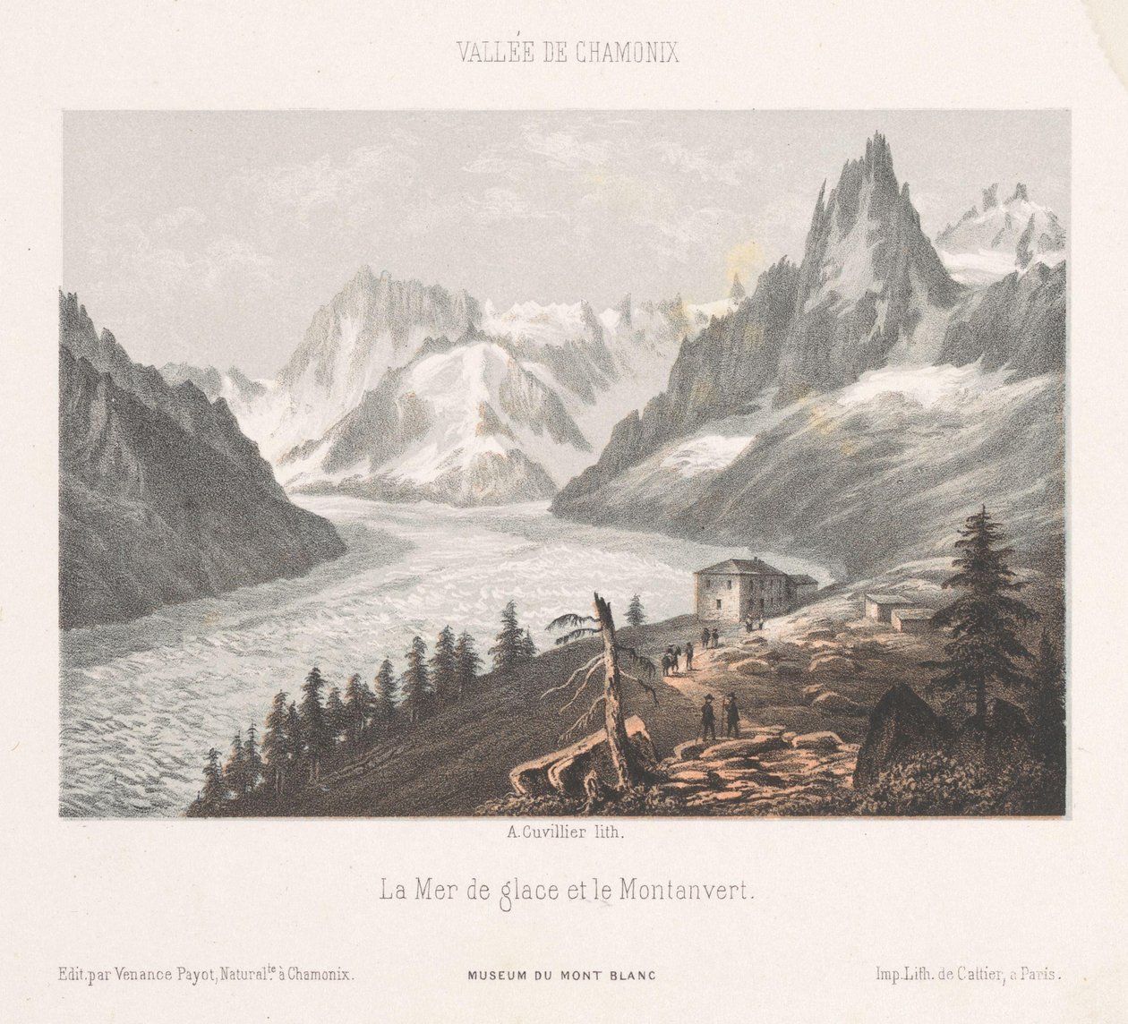 Vista de Le Chapeau cerca del glaciar Mer-de-Glace
Le Chapeau (título en el objeto)
Memoria de Chamonix-Mont-Blanc (título de la serie)
Museum du Mont-Blanc (título de la serie en el objeto) de Ad. Cuvillier
