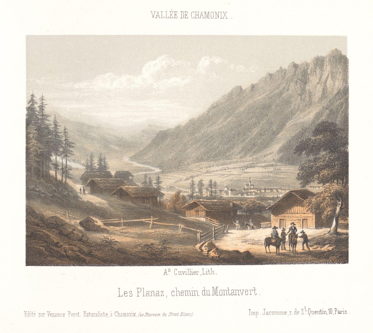 Vista del puerto de montaña Col de Balme . Col de Balme (título sobre objeto) Memoria de Chamonix-Mont-Blanc (título de serie) Museum du Mont-Blanc (título de la serie sobre el objeto) de Ad. Cuvillier