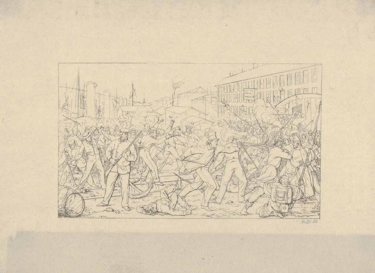 Batalla en Baltimore, 19 de abril de 1861 de Grabados de la Guerra Confederada, 1861-63 de Adalbert John Volck