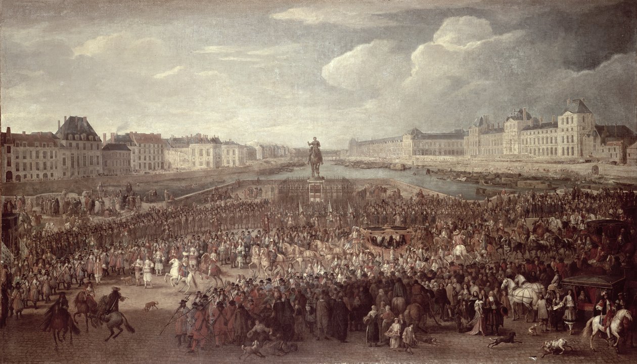 La procesión de Luis XIV (1638-1715) cruzando el Pont Neuf de Adam Frans van der Meulen