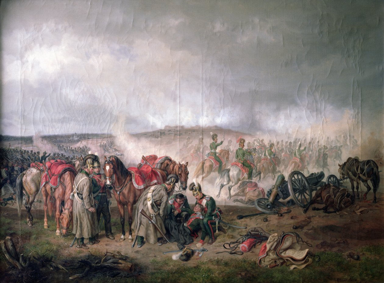 La muerte del Conde Seinsheim en la batalla de Borodino en 1812, 1862 de Adam Albrecht