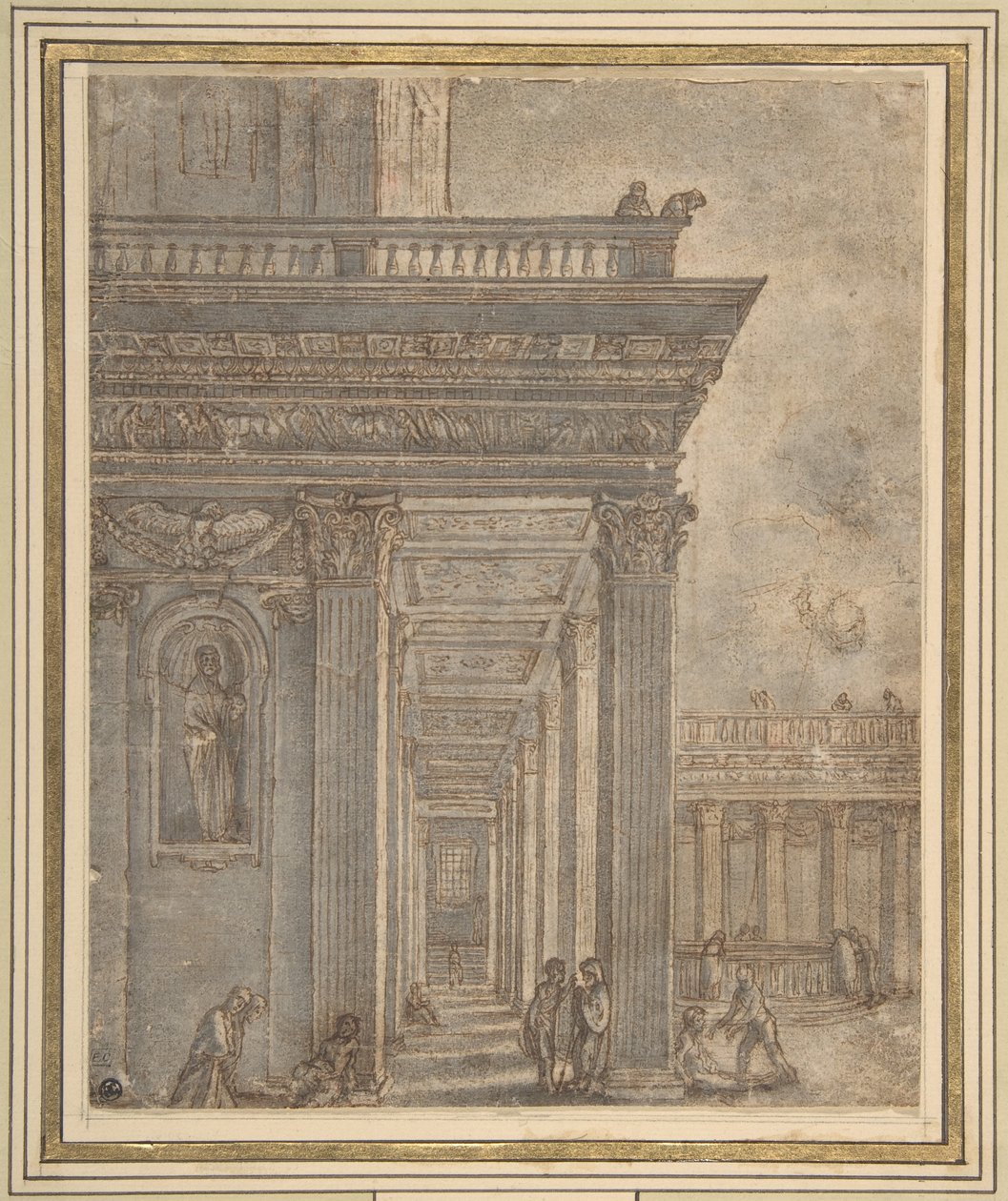 Un templo en un patio (estanque de Betesda) de Adam Elsheimer