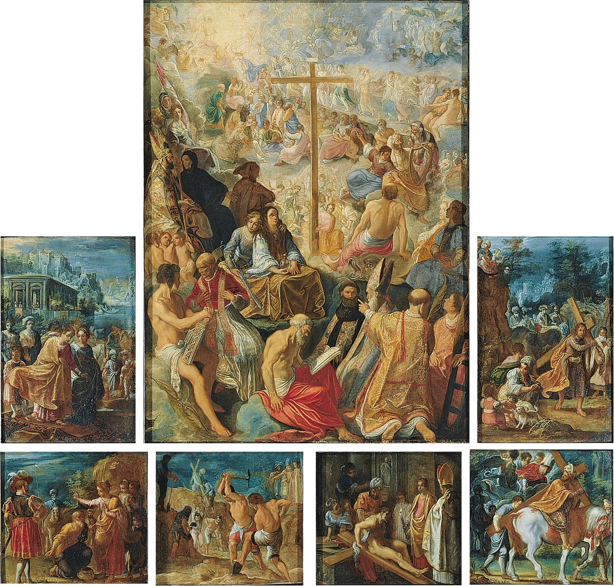 Alemán: Der Frankfurter Kreuzaltar (Die Auffindung und Verherrlichung des Wahren Kreuzes) El Retablo de la Santa Cruz de Fráncfort de Adam Elsheimer