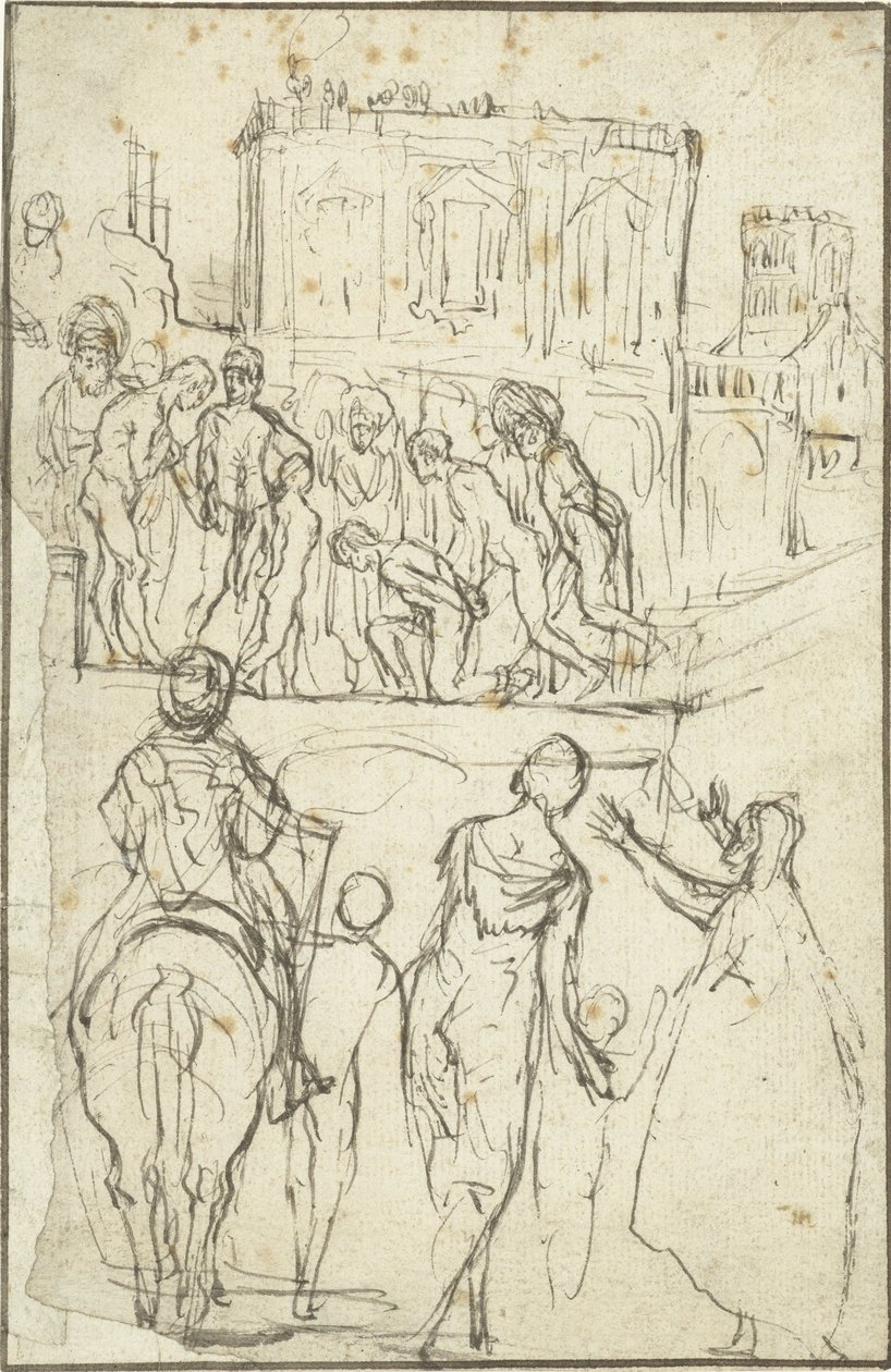 Alemán: Josephus wird von Nicanor vor Kaiser Vespasianus geführt Josephus is led by Nicanor before Emperor Vespasian de Adam Elsheimer