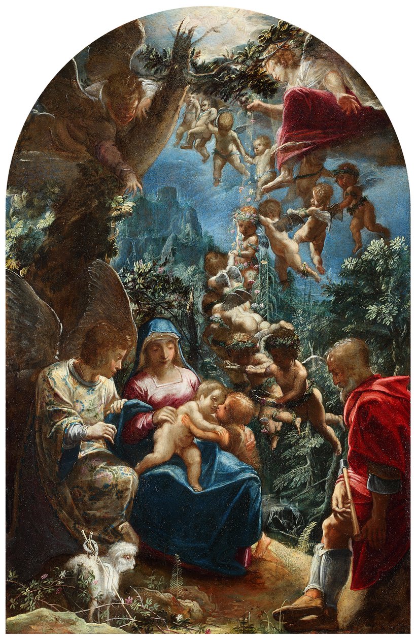 Italiano: sacra famiglia con san giovannino e un angelo La Sagrada Familia con el niño Juan Bautista y ángeles de Adam Elsheimer