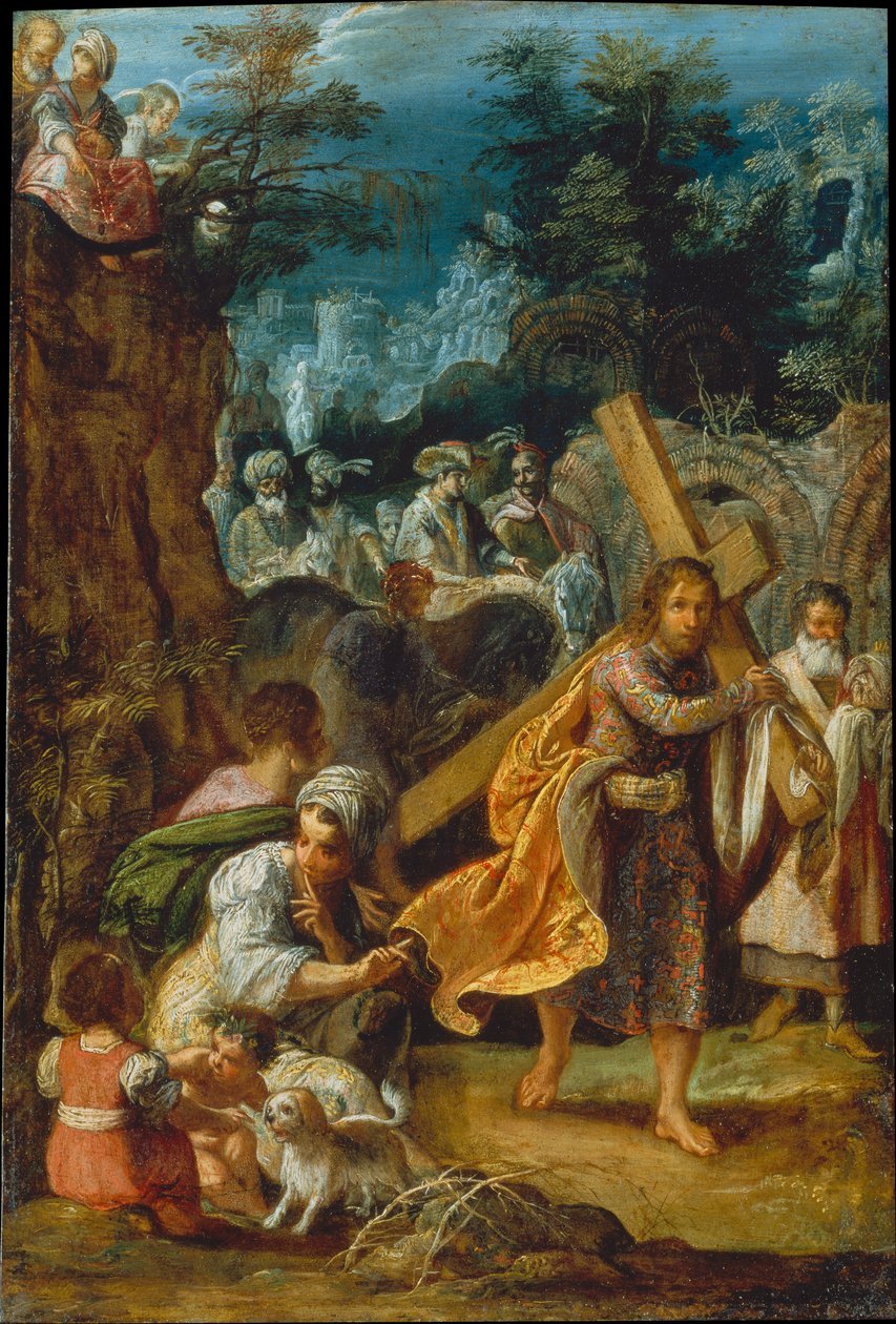 El retablo de Fráncfort de la Exaltación de la Vera Cruz: entrada del emperador Heraclio en Jerusalén de Adam Elsheimer