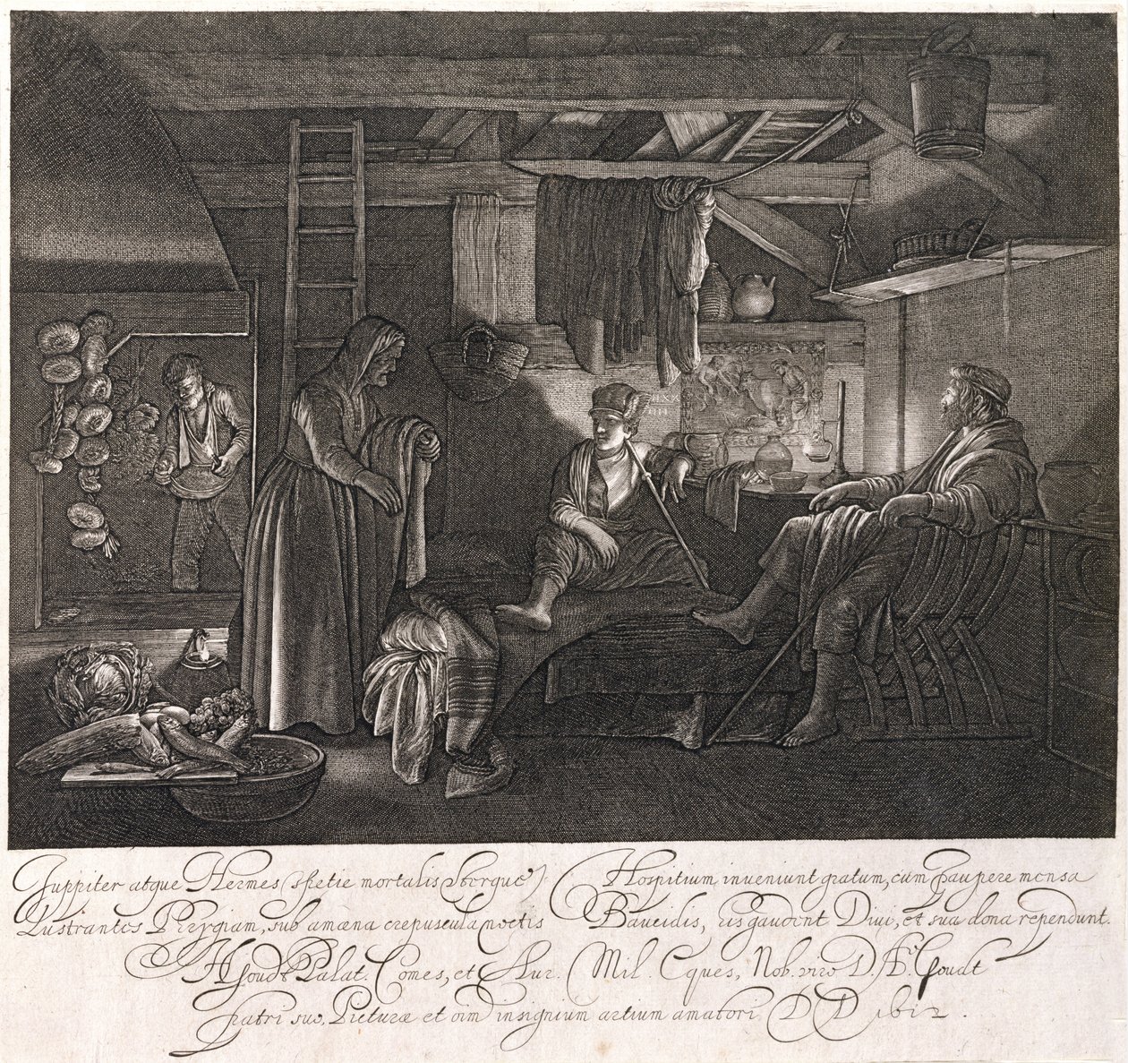 La casa de Filemón y Baucis, grabado por el Conde Hendrik Goudt (1585-1630) de Adam Elsheimer