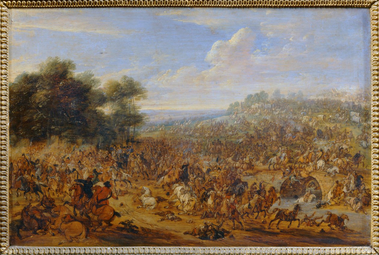 Batalla cerca de un puente ... de Adam Frans van der (circle of) Meulen