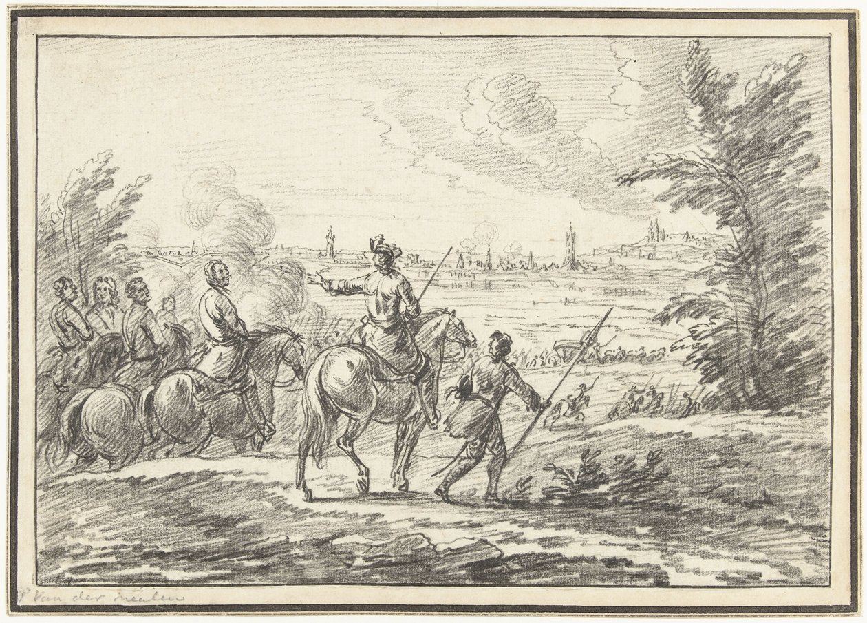 Jinetes en una colina frente a una ciudad de Adam Frans van der Meulen (possibly)