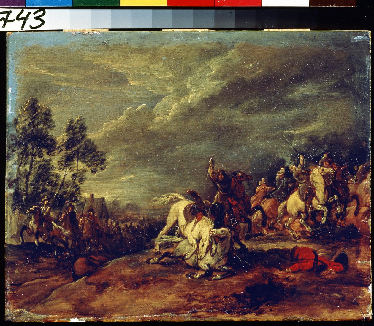 Batalla. Una batalla. Pintura Adam Frans van der Meulen (1632-1690). Óleo sobre madera. Arte flamenco, estilo barroco. Museo Pushkin de Bellas Artes, Moscú. de Adam Frans van der Meulen