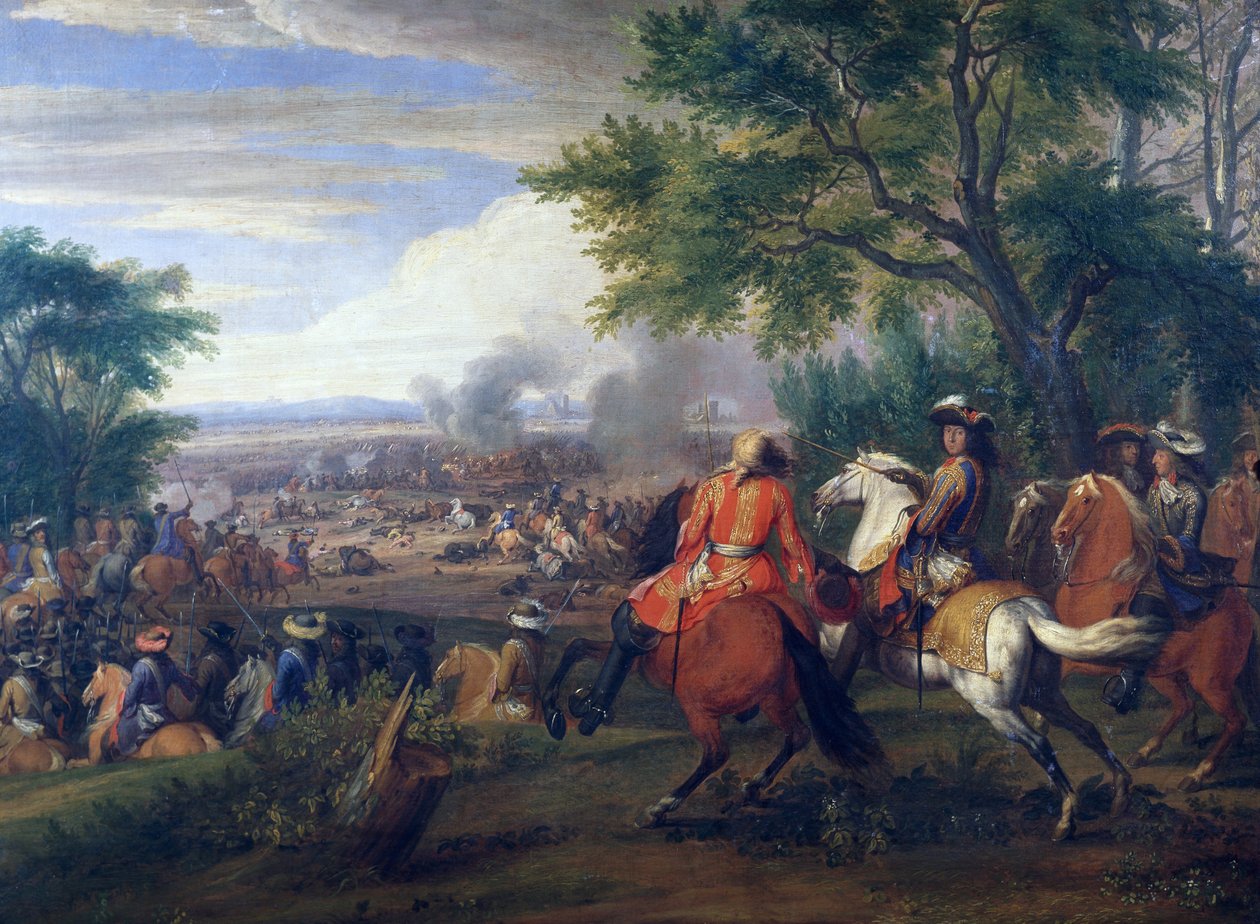 El rey Luis XIV en la derrota del ejército español cerca del Canal de Brujas en 1667, Francia y Bélgica de Adam Frans van der Meulen