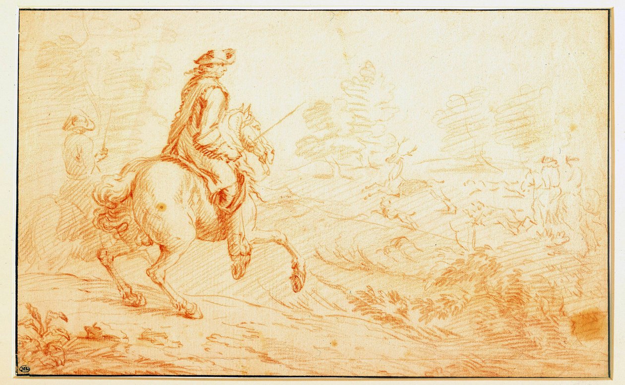 Caza de ciervos en sanguina de Adam Frans van der Meulen