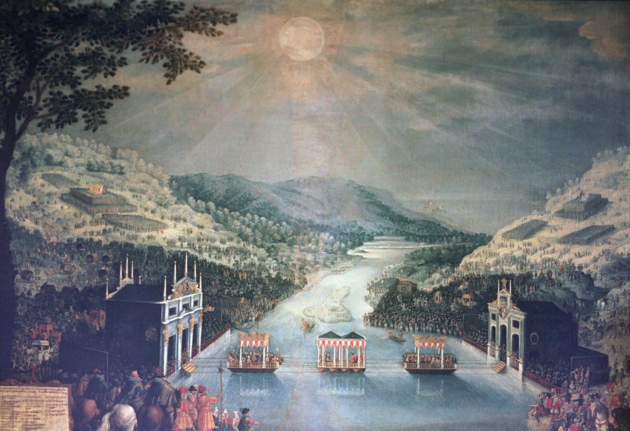 Las entregas, Islas de los Faisanes (óleo sobre lienzo) de Adam Frans van der Meulen