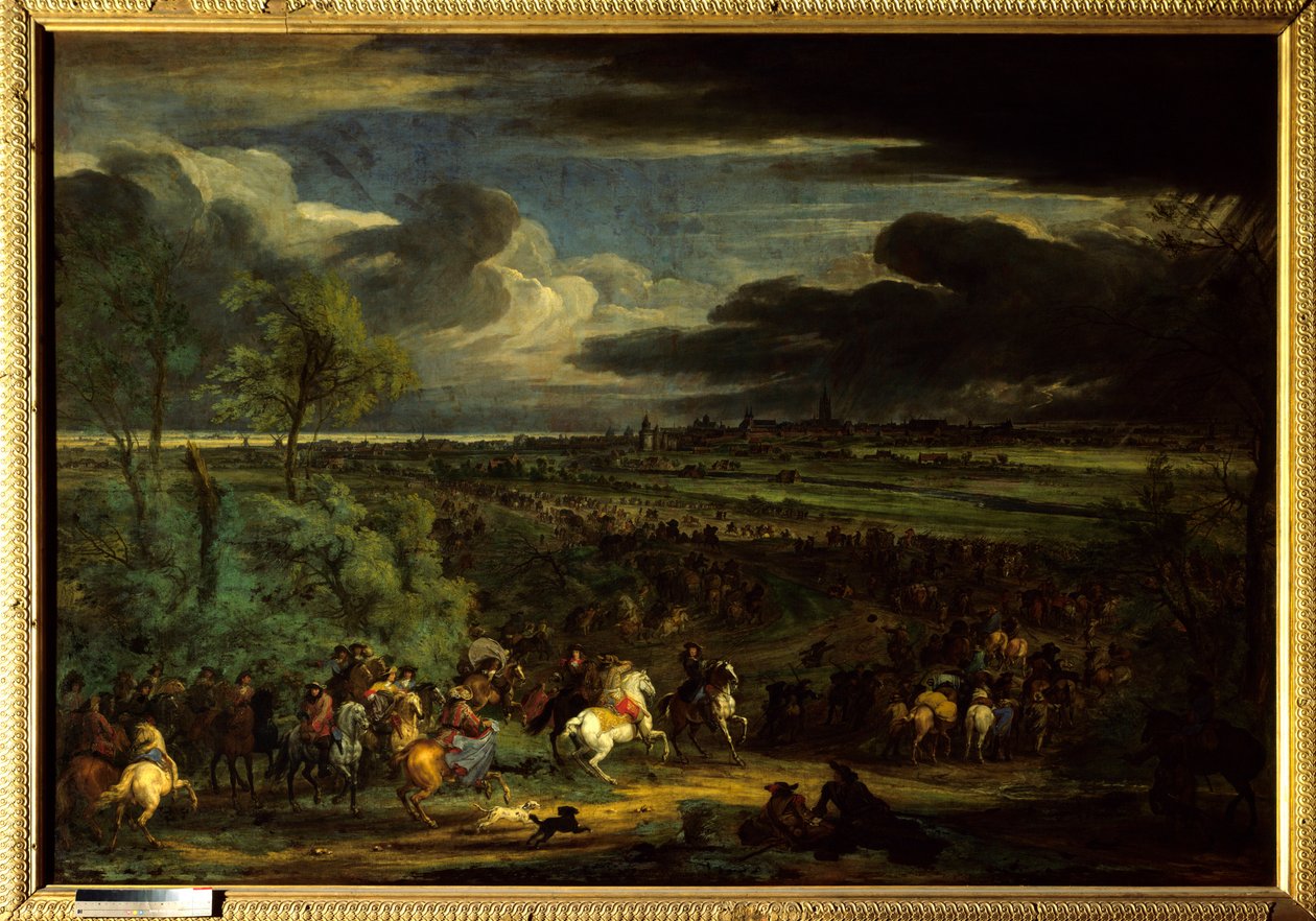 La Guerra de Devolución (1667-1668): Vista de la Marcha del Ejército del Rey Luis XIV en Kortrijk el 18 de julio de 1667 de Adam Frans van der Meulen