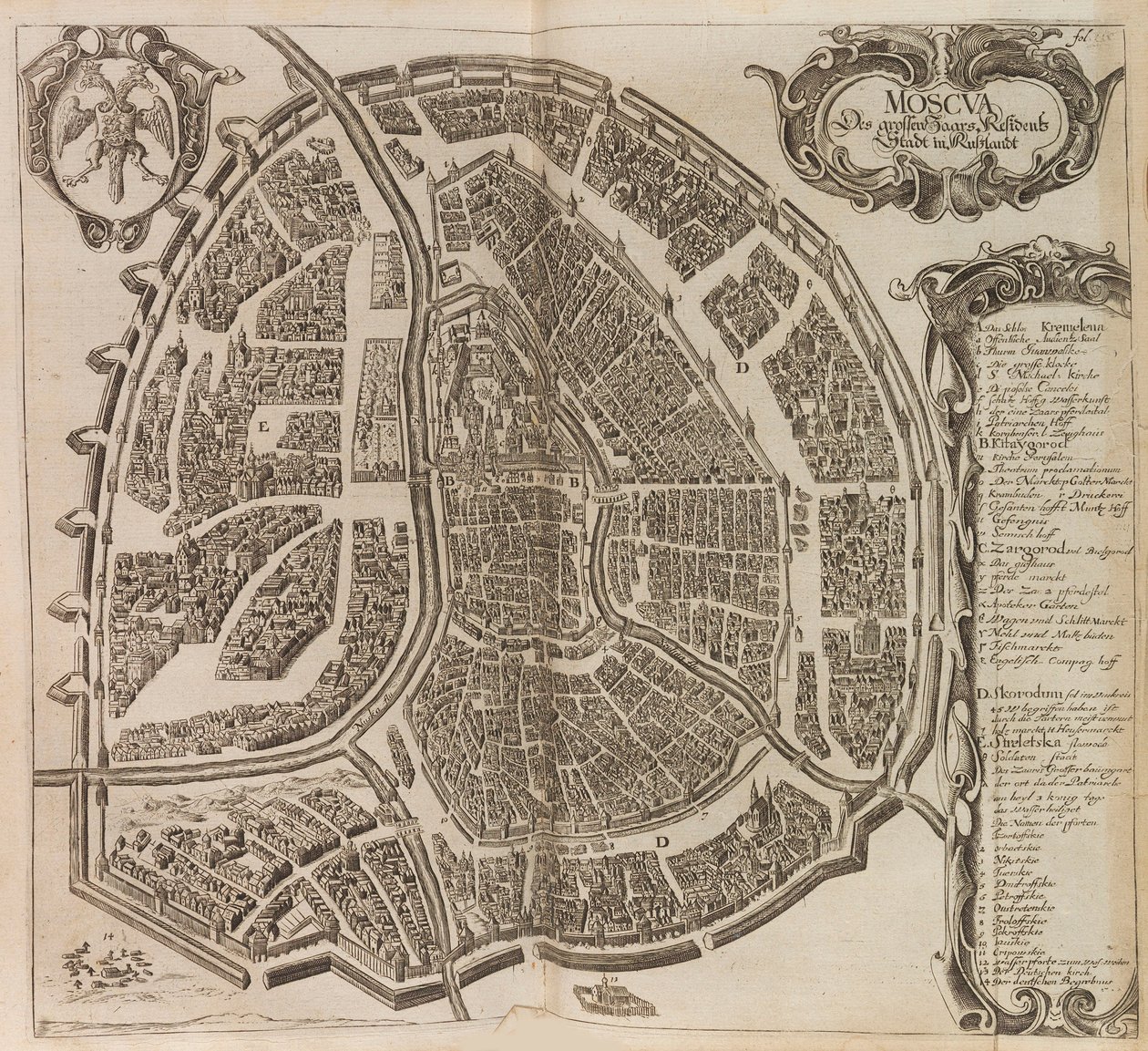 Mapa de Moscú. De: Vermehrte Newe Beschreibung der Muscowitischen..., 1656 de Adam Olearius